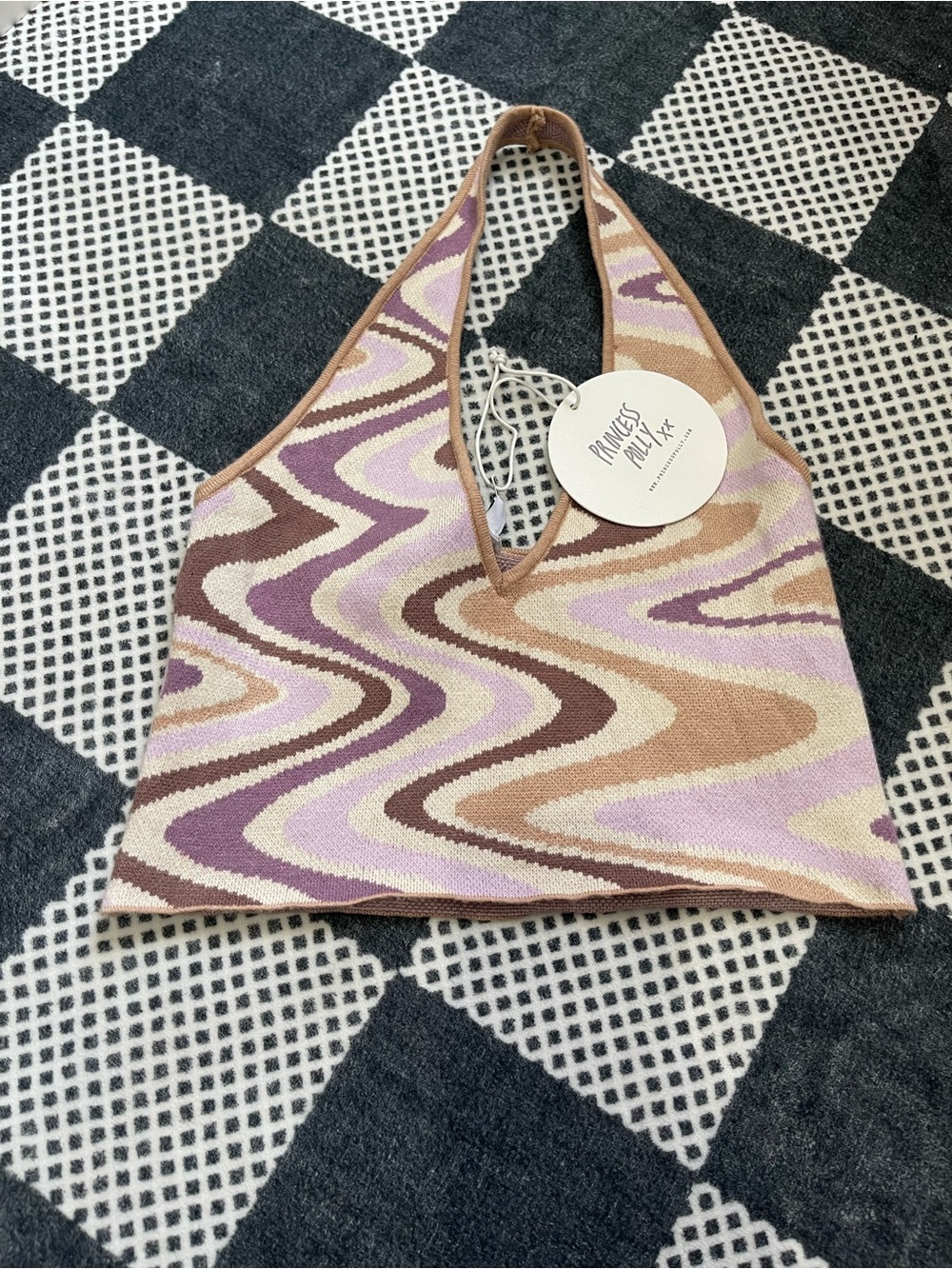 Princess Polly Purple & Brown Retro Wave Halter Crop Top